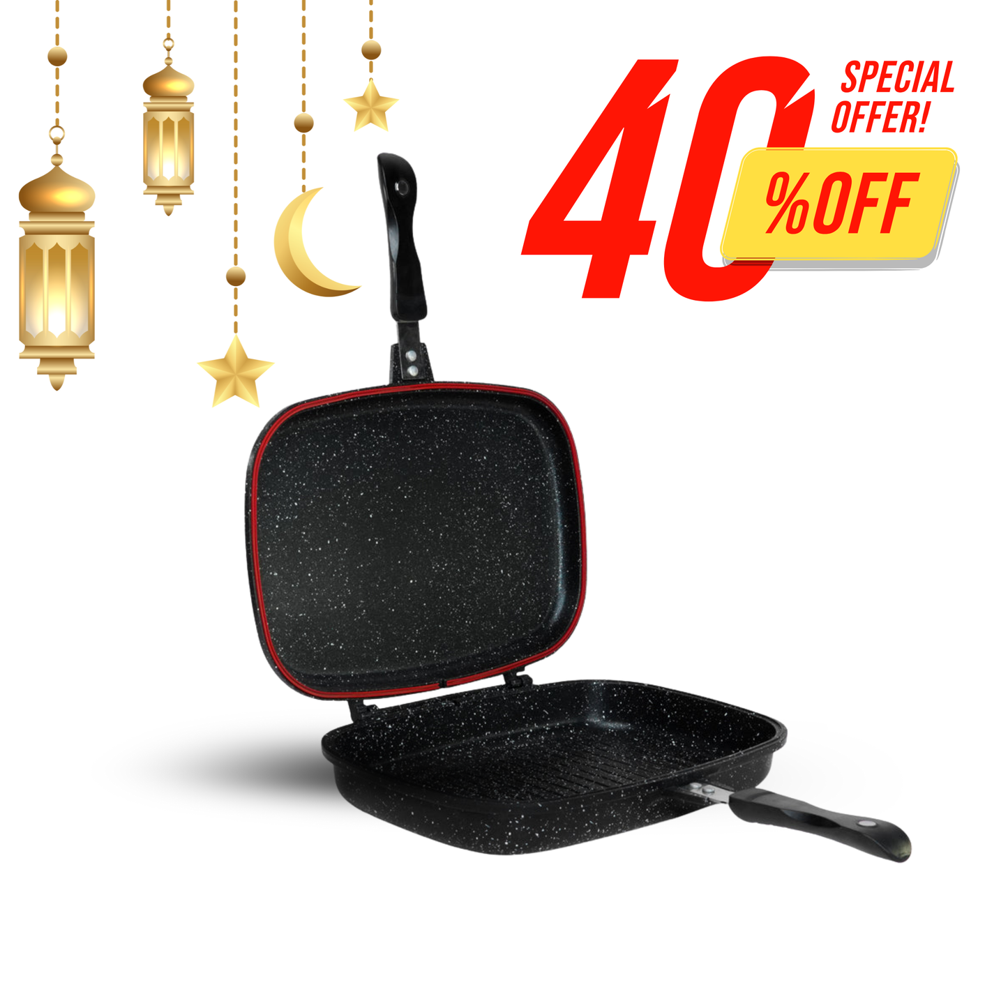 Die-Cast Magnetic lock Double Grill Pan with 2 Colors & 2 Sizes