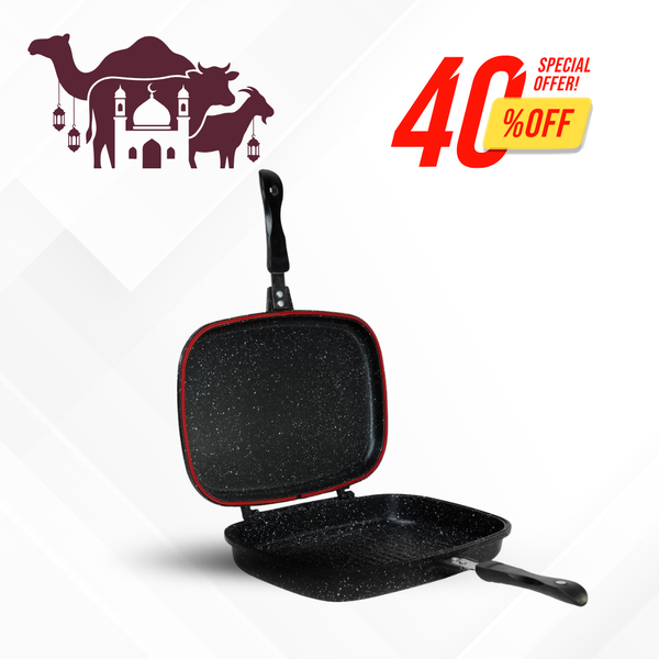 Die-Cast Magnetic lock Double Grill Pan with 2 Colors & 2 Sizes