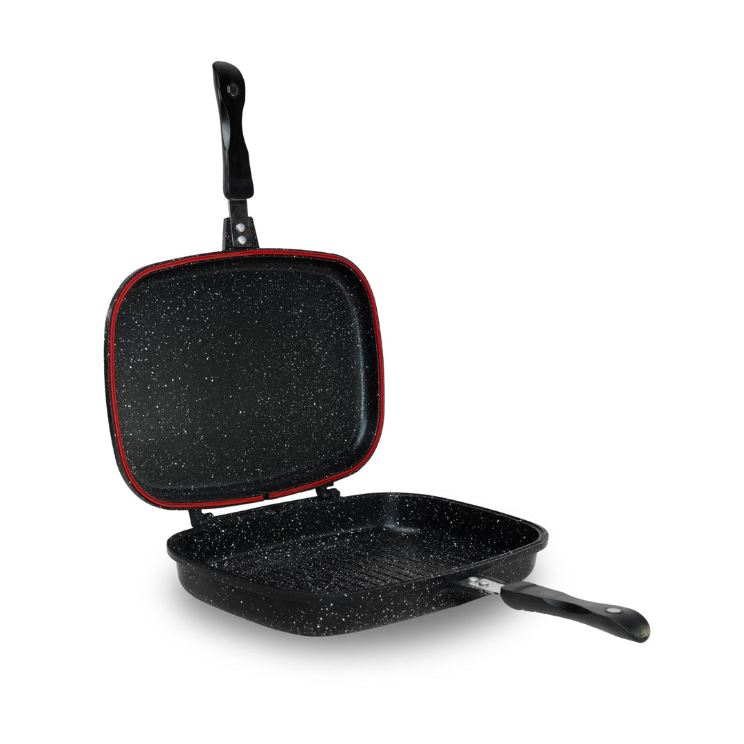 Die-Cast Magnetic lock Double Grill Pan with 2 Colors & 2 Sizes