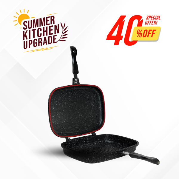 Die-Cast Magnetic lock Double Grill Pan with 2 Colors & 2 Sizes
