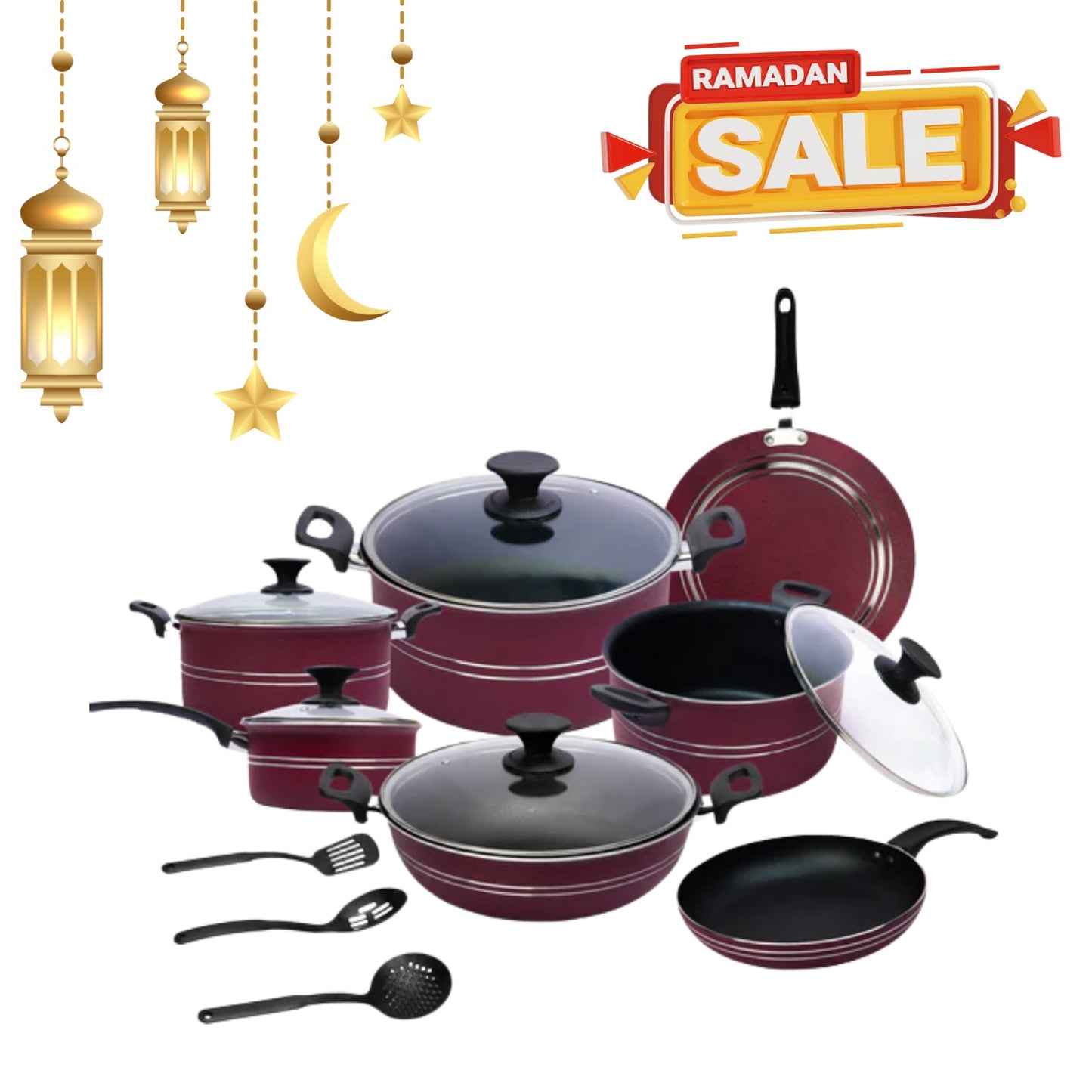 15pcs with 2 Colors Diamond Non-Stick cookware set